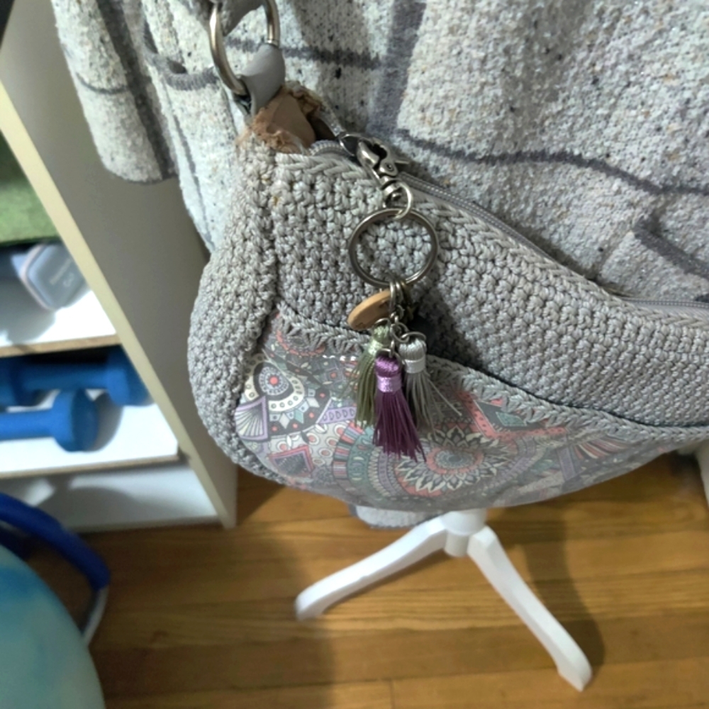 Sakroots Gray and Pink Bohemian Style Crossbody Crochet Bag - Picture 4 of 13